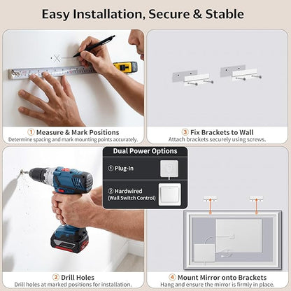 30"x50" LED Bathroom Mirror with Lights, Front & Backlit, Anti-Fog, Dimmable, 3 Color Temperature, CRI 90+, LED Mirror for Bathroom with Premium Full Aluminum Frame, Touch Control with Memory