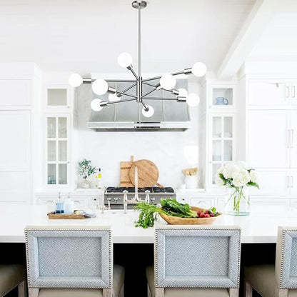 10.9"-52.3" Height Adjustable Sputnik Chandeliers Dining Room Light Fixture (10-Light, 32-Inch), Modern Brushed Nickel Chandelier, Mid Century Modern Chandeliers for Living Room (Bulbs Not Included)
