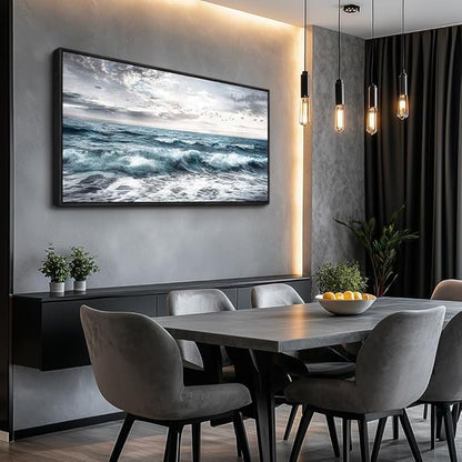 QIYILEXWART Black Framed Large Wall Decor For Living Room Canvas Wall Art For Office Wall Decoration For Bedroom Ocean Waves Painting Modern Picture Artwork Home Decor Ready To Hang