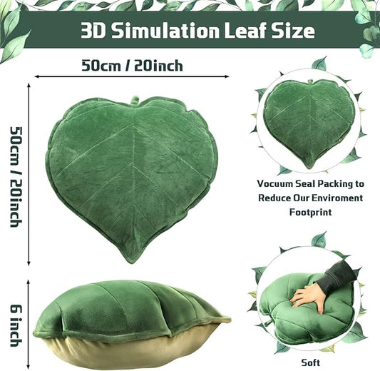 3 Pcs Leaf Shaped Pillow - 20 x 20 Inches, 3D Leaves Soft Throw Pillow Decorative Sofa Cushion, Green Plant Home Decoration for Car, Bedroom, Sofa, Living Room
