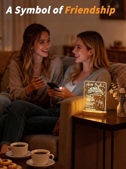 to My Bestie Gifts, Best Friend Gift for Women 3D Illusion Lamp, I Love You Friends Night Light for BFF Christmas White Elephant Gifts, Soft Warm Color Wooden Table Lamp