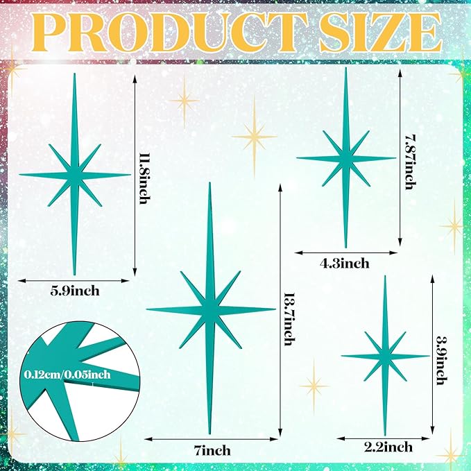 Blulu 4 Pcs Cast Iron Starburst Shaped Wall Decor Metal Mid Century Modern Decor Retro Atomic Stars Wall Art Elegance Accents Vintage Celestial Whimsigoth Hangings for Home Office Room(Mint)