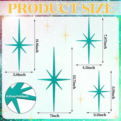Blulu 4 Pcs Cast Iron Starburst Shaped Wall Decor Metal Mid Century Modern Decor Retro Atomic Stars Wall Art Elegance Accents Vintage Celestial Whimsigoth Hangings for Home Office Room(Mint)
