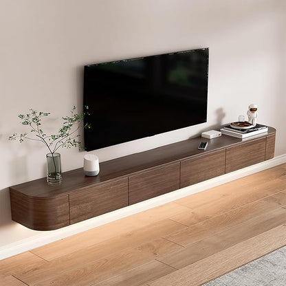 Floating TV Stand 63 Inch Wall Mounted TV Cabinet with LED Light Strip, TV Media Console with Flip-Down Door & Drawers for Living Room (Walnut, Light Strip 62.9")