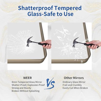 WEER 48x30 Inch Bronze Bathroom Mirror for Vanity, Brushed Bronze Metal Frame Mirror for Wall, Rounded Rectangle Bronze Frame Mirror with Tempered Glass, Anti-Rust (Horizontal/Vertical)