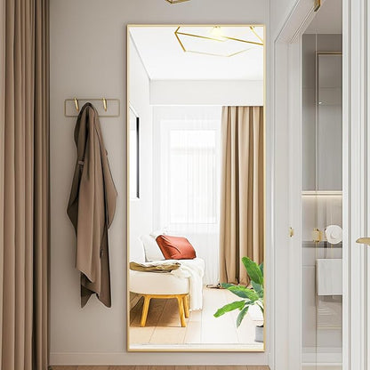 Sweetcrispy 64"x21" Full Length Mirror, Full Body Mirror with Aluminum Alloy Thin Frame, Leaning or Standing, Suitable for Bedroom, Livingroom, Cloakroom, Gold