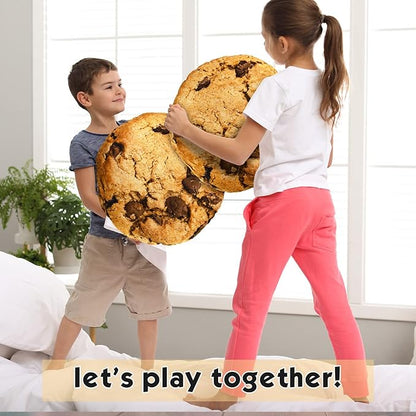 Unittype 4 Pcs 13.4" Chocolate Chip Cookie Pillows Round Throw Pillow Plush 3D Digital Print Funny Food Shaped Soft Stuffed Seat Pad Cushion for Bedroom Couch Sofa Chair Floor Decor Gifts