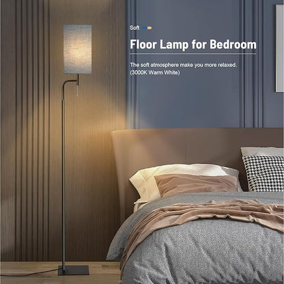 Modern Floor Lamp with 3 Color Temperatures, Square Linen Shade & Solid Iron Flat Base for Stability - Perfect for Compact Spaces Under Sofas or Behind Sectionals, Living Room, Bedroom, Office, Blue