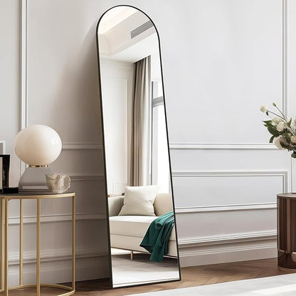 Sweetcrispy 59"x16" Arched Full Length Mirror, Full Body Mirror with Aluminum Alloy Thin Frame, Leaning or Standing, Suitable for Bedroom, Livingroom, Cloakroom, Black