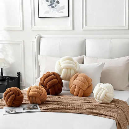 Knot Pillow Ball Plush - Decorative Throw Pillows for Bed Relieve Stress, Round Knot Cushion for Sofa Decor Pet Toy, Khaki 12 inch