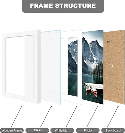 Hongkee 6x8 Picture Frame with Real Glass - Display Pictures 5x7 with Mat or 6 x 8 without Mat, Photo Frame for Wall or Table Top Display(White, 3 Pack)