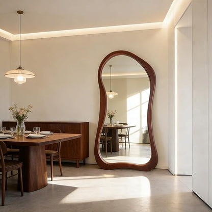 Irregular Full Length Mirror, 71"x33.5" Premium Oversized Organic Floor Mirror with Solid Wood Frame, Asymmetrical Full Body Mirrors for Living Room Entryway Cloakroom, Leaning/Hanging