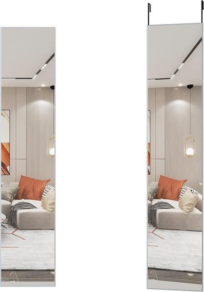 ANYHI Large Full Length Mirror, 65"x13.8" Door Mirror Full Length, 2 Hooks, Over The Door or Wall Monuted, Aluminum Frame, for Bedroom Bathroom Checkroom, Silver
