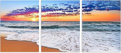 TutuBeer 3 Panels Beach Decor for Home Beach Art Colorful Ocean Kitchen Decor Sunrise Sea Wall Decor for Home Sea Wall Art Ocean Room Decor Wall Decor 12" x 16" x 3 Pieces