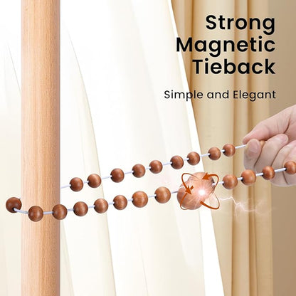 KLOGTSIND Magnetic Curtain Tiebacks, Curtain Tie Backs for Curtains 6 Pack, Wood Bead Curtain Tiebacks, Curtain Holders for Boho Bedroom Decor, Baby Nursery Decor, Farmhouse Decor