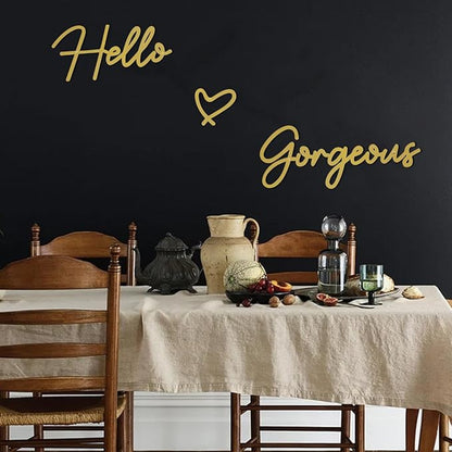 Hello Gorgeous Metal Wall Art Decor Gold Modern Hello Gorgeous Signs Farmhouse Metal Wall Art Hanging Decoration for Bathroom Living Room Bedroom Office Hotel Home Wall Decoration (Gold)