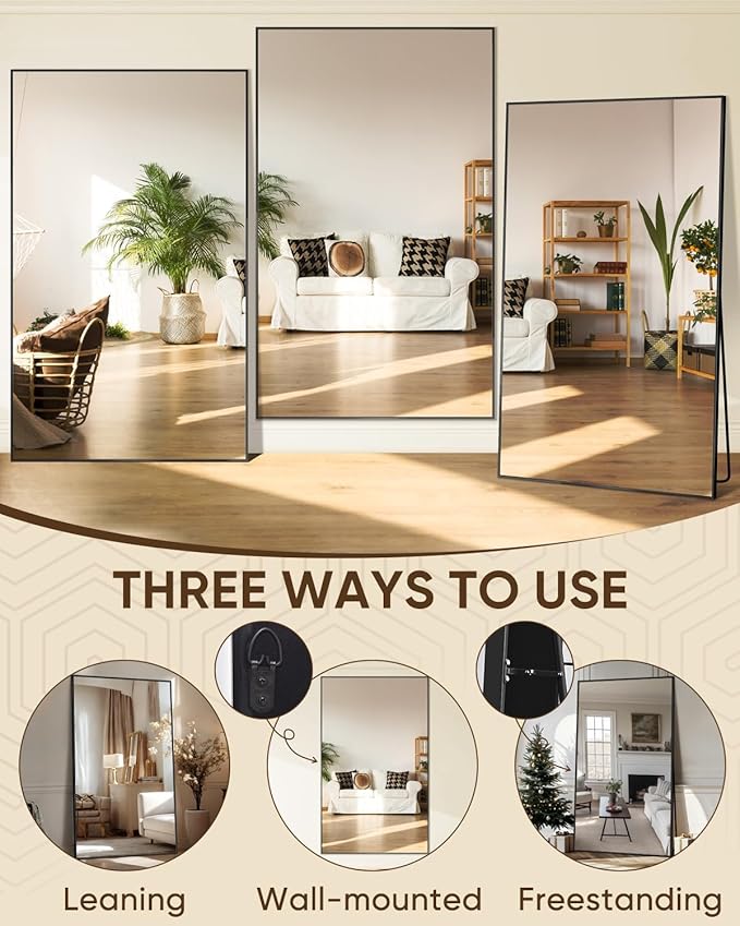 Antok Full Length Mirror, 82"x44" Floor Mirror, Floor Standing Freestanding Full Body Mirror with Stand for Bedroom, Hanging Mounted for Living Room Cloakroom, Black