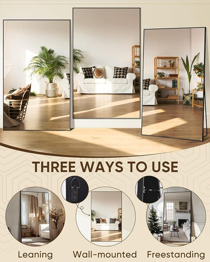 Antok Full Length Mirror, 82"x44" Floor Mirror, Floor Standing Freestanding Full Body Mirror with Stand for Bedroom, Hanging Mounted for Living Room Cloakroom, Black