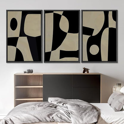 SIGNLEADER Framed Canvas Print Wall Art Set Black Geometirc Block Abstract Shapes Illustrations Minimal Decorative Bohemian Nordic for Living Room, Bedroom, Office - 24"x36"x3 BLACK