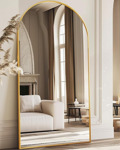 Antok Full Length Floor Mirror Arched Standing Mirror with Aluminum Frame - Freestanding Wall Mount Leaning Body Mirror for Bedroom Living Room Entryway, 76" L x 34" W, Gold