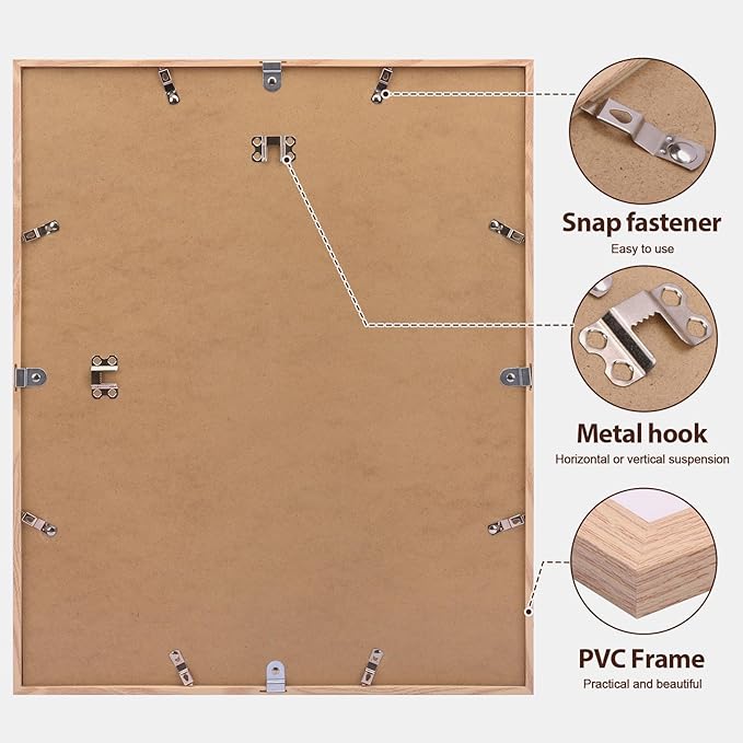 Fixwal 16x20 Poster Frame Set of 6 with Shatter Resistant Plastic Glass, Thin Border and Light Weight Photo Frames for Wall, Gift for Mother's Day, Father's Day, Natural