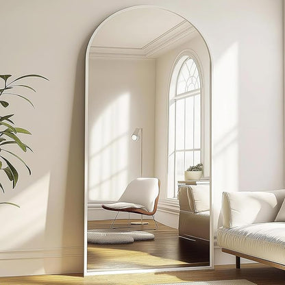 Full Length Mirror, 71''x30'' Floor Mirror with Stand, Arched Wall Mounted Mirror, Large Full Body Mirror with Aluminum Frame Hanging or Leaning for Bedroom, Living Room, Cloakroom (White)