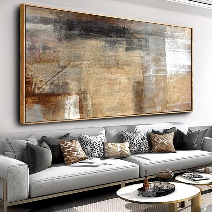 Wall Art Abstract Wall Decor Yellow Black Ink Canvas Painting Modern Artwork for Living Room Bedroom Dining Room Home Office Decor 30"x60" with Framed