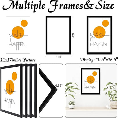 11x17 Picture Frame Set of 4, Black 11 x 17 Poster Frame High Transparent Wall Gallery Poster Canvas Photo Frames for 11 by 17 inches