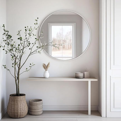 Oruii White Round Mirror, White Round Mirror 24 inch, Circle Wall Mirrors Metal Frame, Circular Mirrors for Bathroom, Wall, Living Room, Entryway, Hallway, Vanity, Rustic