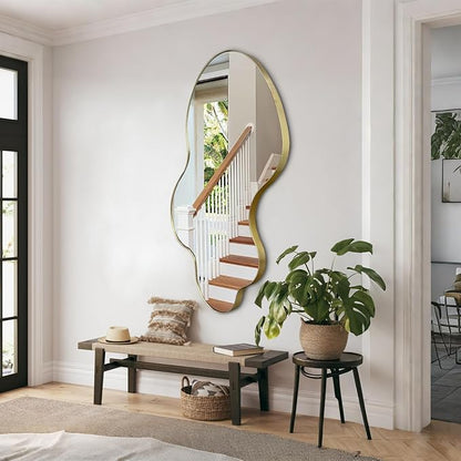Gold Irregular Mirror, 23.6"x46.5" Asymmetrical Wall Mirror with Metal Frame, Modern Abstract Mirrors for Living Room Bathroom Bedroom Hallway Entryway, Hangs Vertically or Horizontally