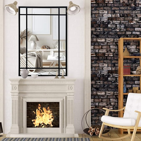 HQiJun Black Rectangle Mirror, Farmhouse Decorative Wall Mirror for Entryway, Living Room, Bedroom, Hallway, Fireplace, Accent Wall Decor (Black1, 39'' x 27'')