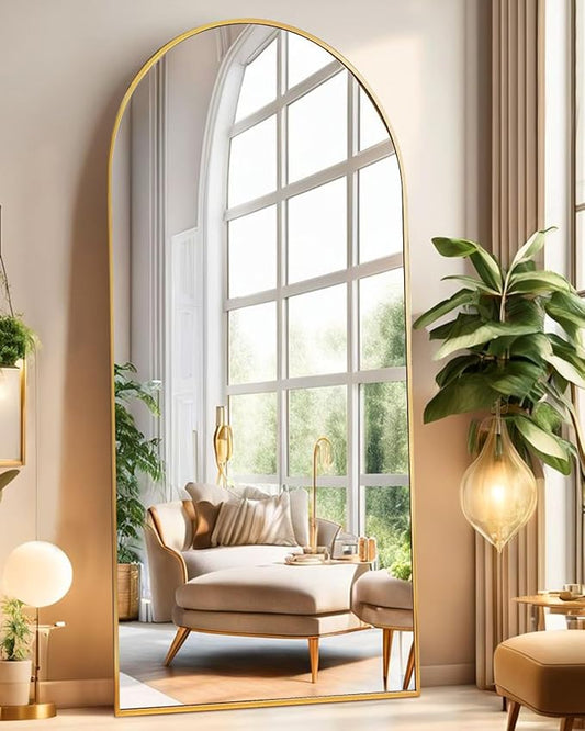 DYNWELL Arched Full Length Mirror, Floor Mirror with Stand, 71"x26" Large Wall Mirror Full Length, Body Floor Mirror, Wall Mounted for Bedroom, Gold