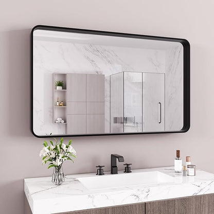 JISOSO Black Bathroom Mirror 72X40 Inch, Black Metal Framed Mirror for Wall, Rounded Rectangle Matte Bathroom Vanity Mirror with Tempered Glass, Anti-Rust, Horizontal/Vertical