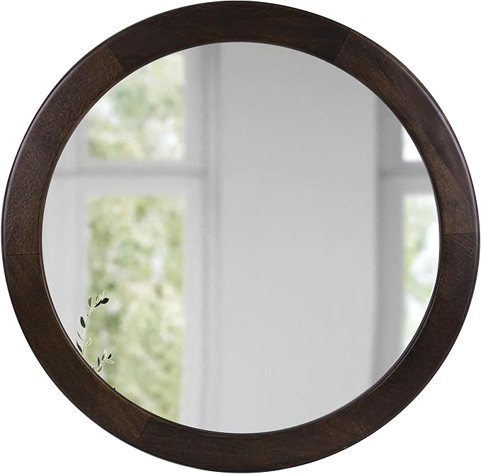 CULER Round Mirrors 30 Inch,Wood Vanity Wall Rustic Mirror with Wood Frame, Wooden Circle Mirror for Bathroom Bedroom Living Room Or Entryway(Dark Walnut Brown)