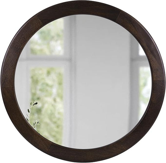 CULER Round Mirrors 30 Inch,Wood Vanity Wall Rustic Mirror with Wood Frame, Wooden Circle Mirror for Bathroom Bedroom Living Room Or Entryway(Dark Walnut Brown)