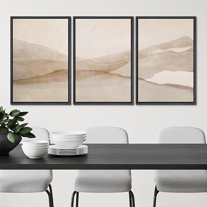 SIGNLEADER Framed Canvas Print Wall Art Set Minimal Neutral Mountain Landscape Illustrations Minimal Decorative Bohemian for Living Room, Bedroom, Office - 16"x24"x3 Black