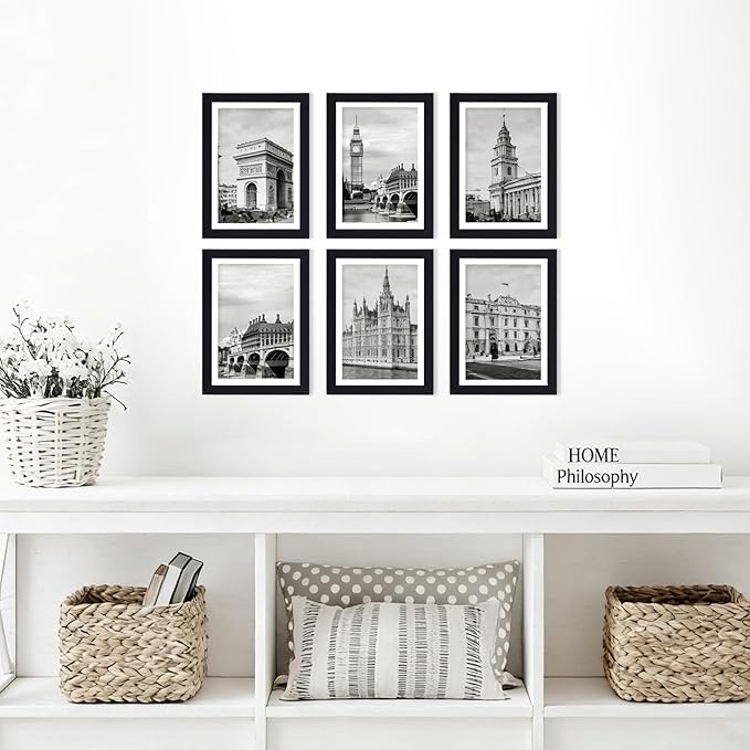 Fixwal 5x7 Picture Frame Set of 6 with Shatter Resistant Plastic Glass, Thin Border and Light Weight Photo Frames for Wall or Tabletop Display, Gift for Mother's Day, Father's Day, Graduation, Black