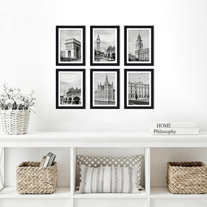 Fixwal 5x7 Picture Frame Set of 6 with Shatter Resistant Plastic Glass, Thin Border and Light Weight Photo Frames for Wall or Tabletop Display, Gift for Mother's Day, Father's Day, Graduation, Black