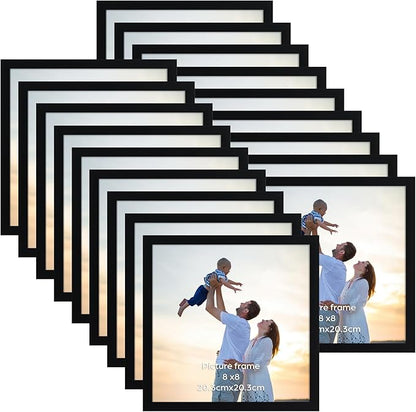 Hoikwo 18 Packs 8x8 Black Plastic Multi Picture Frames Set with Plastic Cover, for Family Photos, Artwork, Light Weight Bulk 8 by 8 Frames Pack for Wall Hanging and Table, Stylish Picture Frames