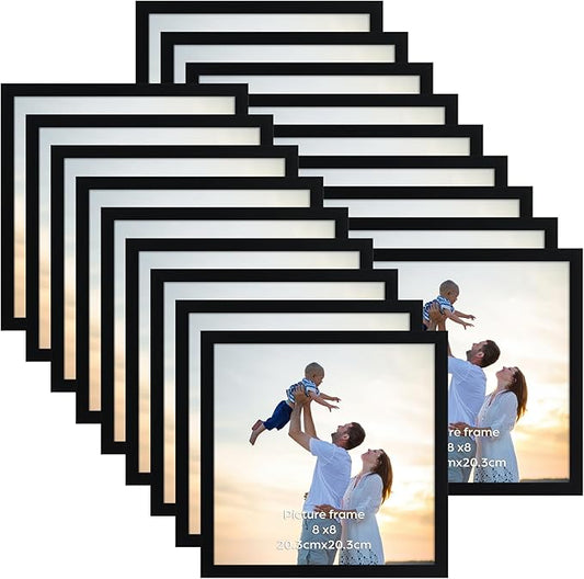 Hoikwo 18 Packs 8x8 Black Plastic Multi Picture Frames Set with Plastic Cover, for Family Photos, Artwork, Light Weight Bulk 8 by 8 Frames Pack for Wall Hanging and Table, Stylish Picture Frames