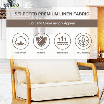 MALOL Accent Chair with Solid Wood Frame, Mid-Century Relaxing Armchair Lumbar Pillow& Soft Cushion, Reading Leisure Chair for Living Room, Bedroom, Waiting Room-Beige