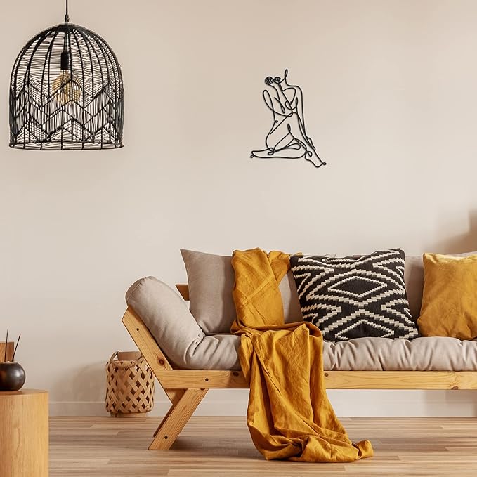 LEIFIDE Metal Wall Art - Female Wire Decor, Abstract Style for Bedroom, Bathroom, Living Room, 13.8 x 11.8 Inch (Black)