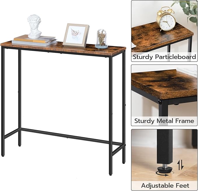 HOOBRO 2 Pack Narrow Console Table, 29.5" Small Entryway Table, Thin Long Sofa Side Display Table, for Hallway, Bedroom, Living Room, Foyer, Rustic Brown and Black BF75XGP201