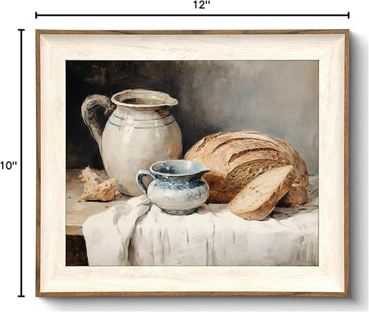 Framed Canvas Wall Art Room Decor, Vintage Sourdough Bread Kitchen Art Farmhouse Wall Decor, Rustic Vintage Painting Prints Wall Decor Picture for Kitchen, Dining Desktop Decor - 10x12Inch