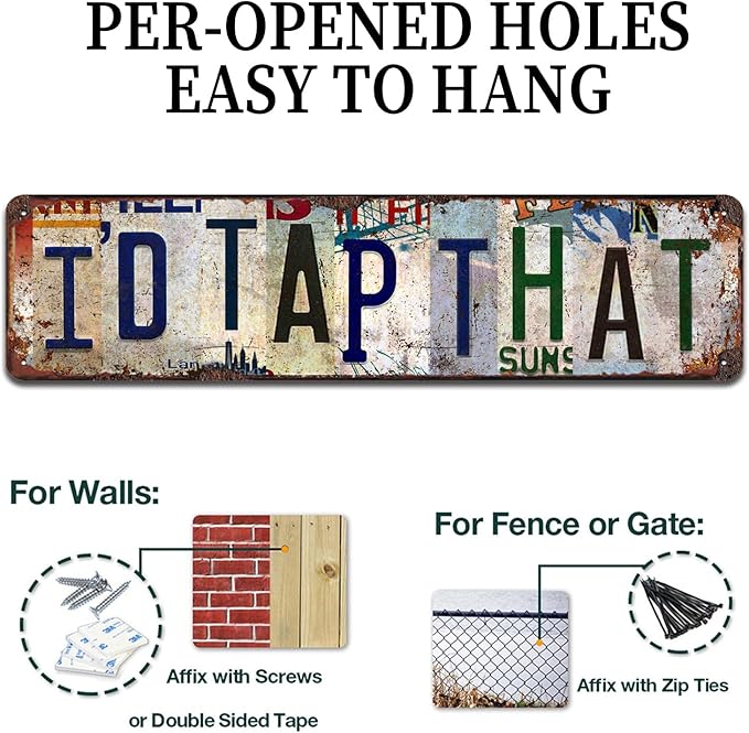 I’d Tap That Vintage Metal Tin Sign - Rustic Humorous Wall Art for Bar, Garage, Man Cave, Pub Décor - 4x16 Inch