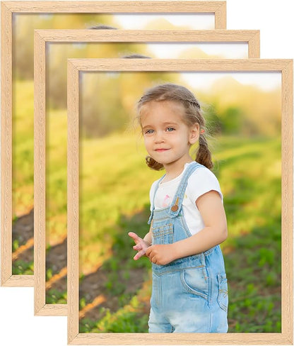 ATOBART 8x10 OAK Natural Wood Photo Frame,3 Pack Picture Frames Real Glass front Wall Hanging Gallery for Wall and Tabletop Display (OAK, 8x10,set of 3)
