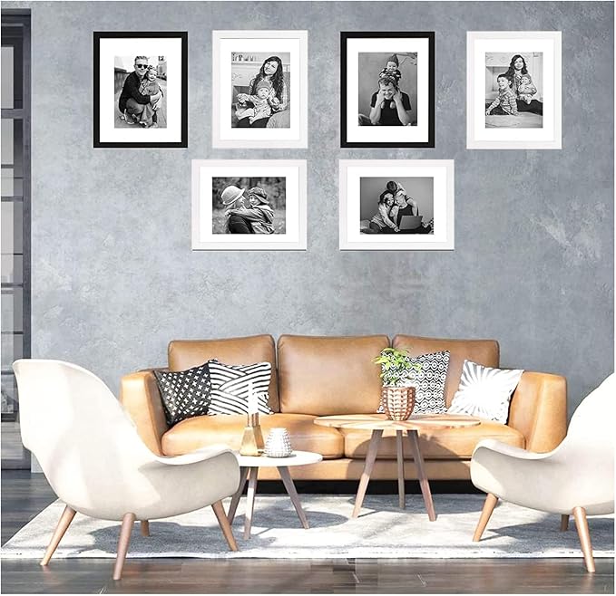 8x10 Picture Frame Rustic White Wood Set of 6,Display Pictures 5x7 with Mat or 8x10 Without Mat,Multi Photo Frames Collage for Wall or Tabletop Display