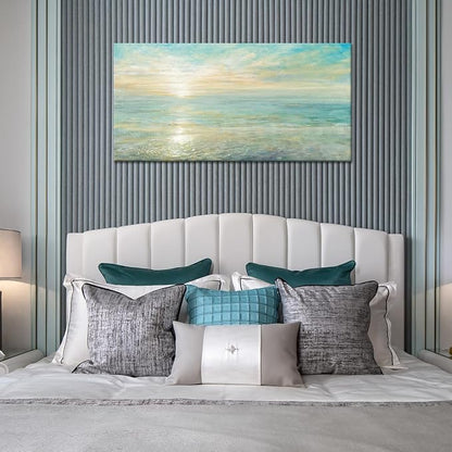 Goldfoilart Beach Sunrise Pictures Ocean Wall Art Coastal Canvas Prints Sea Waves Poster Paintings for Living Dining Room Bedroom Bathroom Framed Artwork Decorations Home Decor 20"x40"