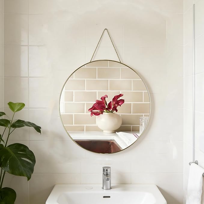 Funerom Gold Round Wall Mirror 15.4 Inches Circle Mirror Bathroom Mirrors for Over Sink