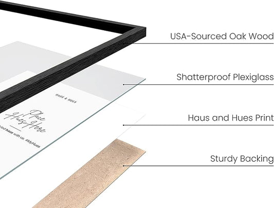 HAUS AND HUES 11x17 Black Oak Frame Set of 4 - Poster Collage Holders, Wooden Wall Display